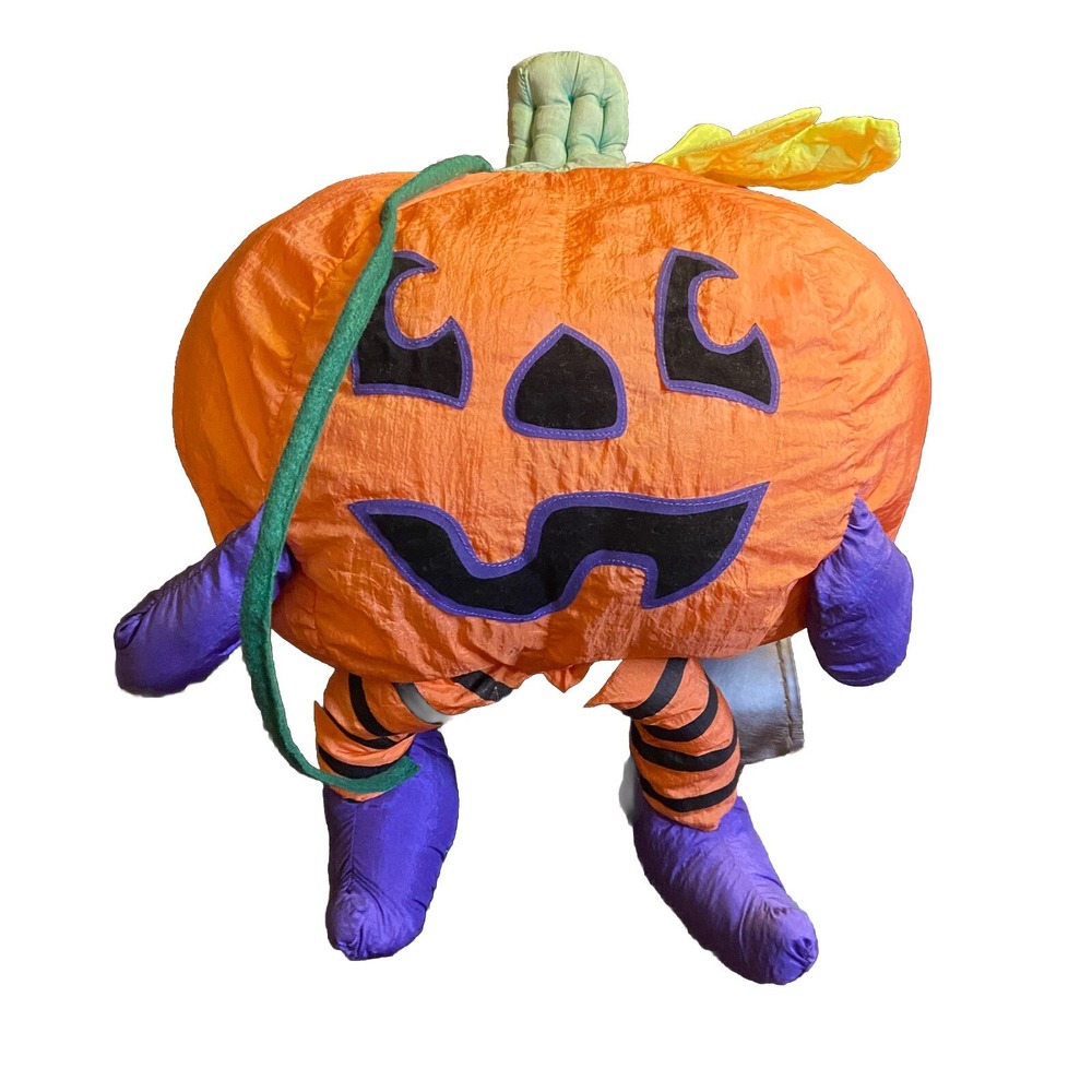 Vtg Pumpkin Jack O' Lantern Nylon Plush Halloween Purple 15x9 Int'l Silver Co